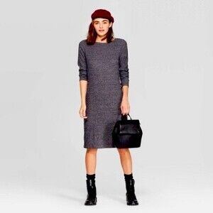 NWT A New Day Charcoal Heather Long Sleeve Crewneck Rib Knit Dress Small